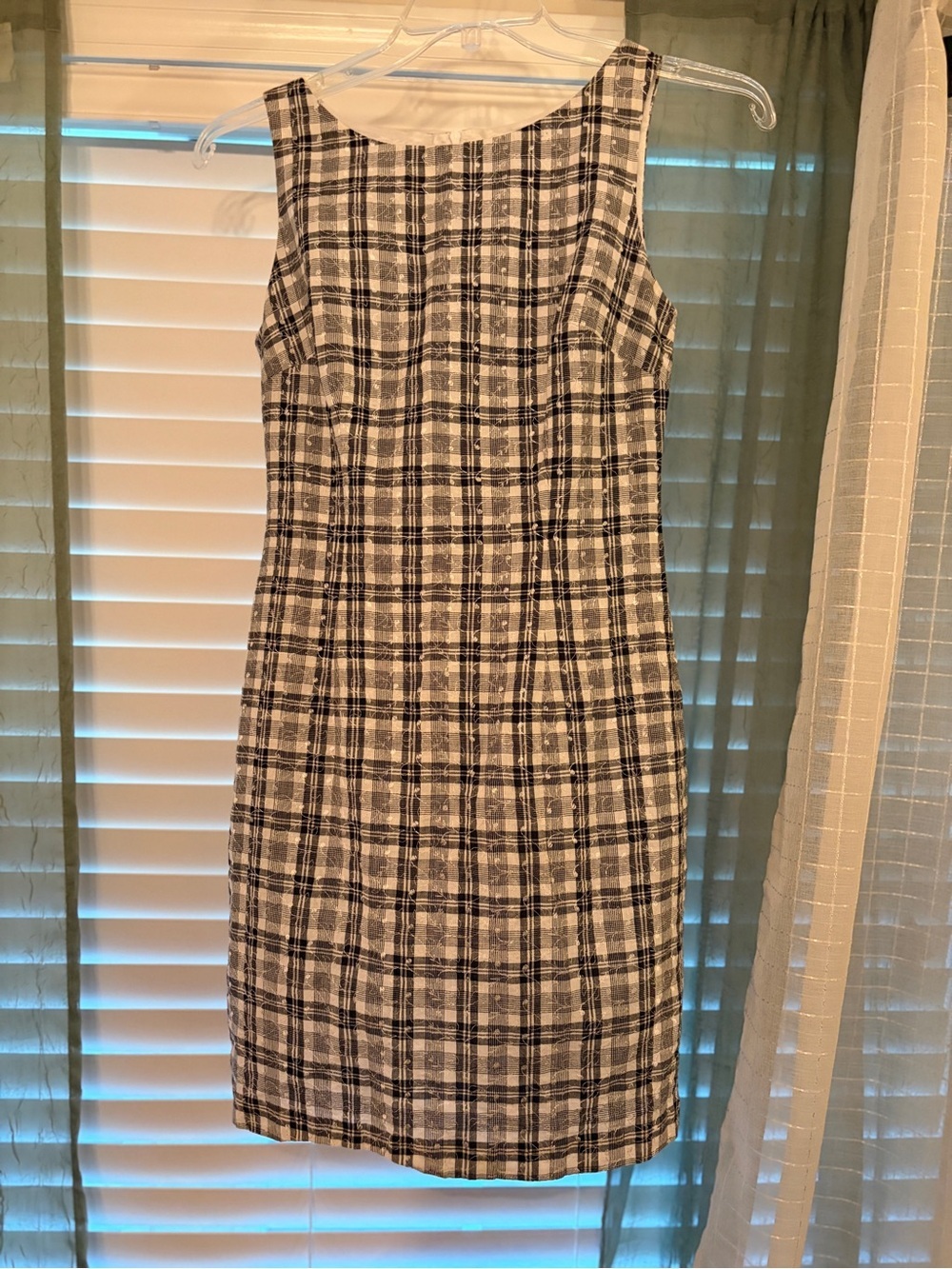 Plaid Sheath Dress in Black and White - Women's Cottagecore